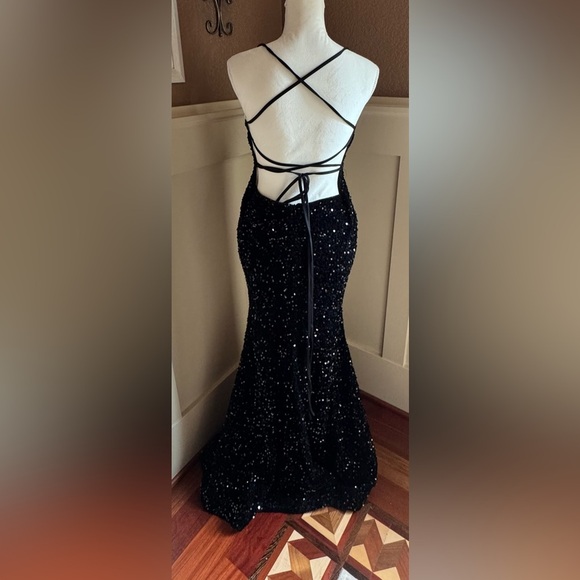 FAERIESTY Sparkling Black Evening  Maxi Dress Spaghetti Strap and open back.. - Picture 3 of 12